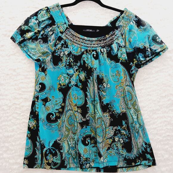 Blouse Size M Y2K Glam Boho Beaded Paisley Going-Out Top Eclectic Elegance Luxe - Picture 2 of 16